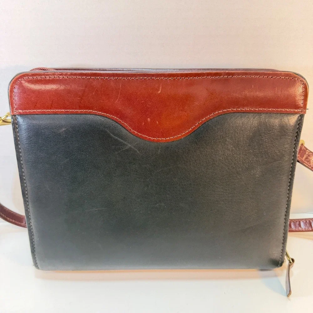 Franklin Covey Classic Planner Black Brown Leather Crossbody Organizer Strap VTG